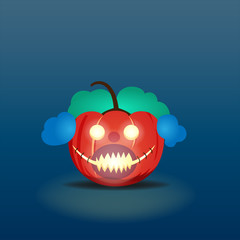 Pumpkin Clown. Creepy grin. Halloween Vector illustration.