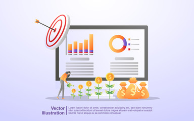 Return on investment concept. Profit strategy, Financial performance, statistic report, budget planning, income growth. Can use for web landing page, banner, mobile app. Vector Illustration
