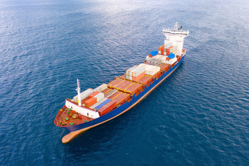 Large container ship at sea - Aerial image.