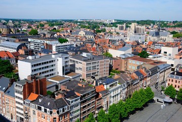 Fototapeta na wymiar View over Leuven Town Center from the University Library Tower in Leuven (Louvain), Belgium