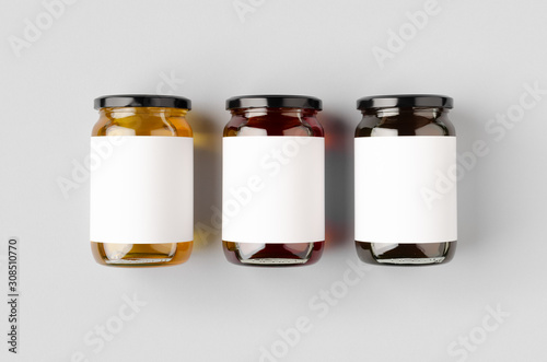 Download Honey Jars Mockup With Blank Label Three Different Colors Wall Mural Shablon