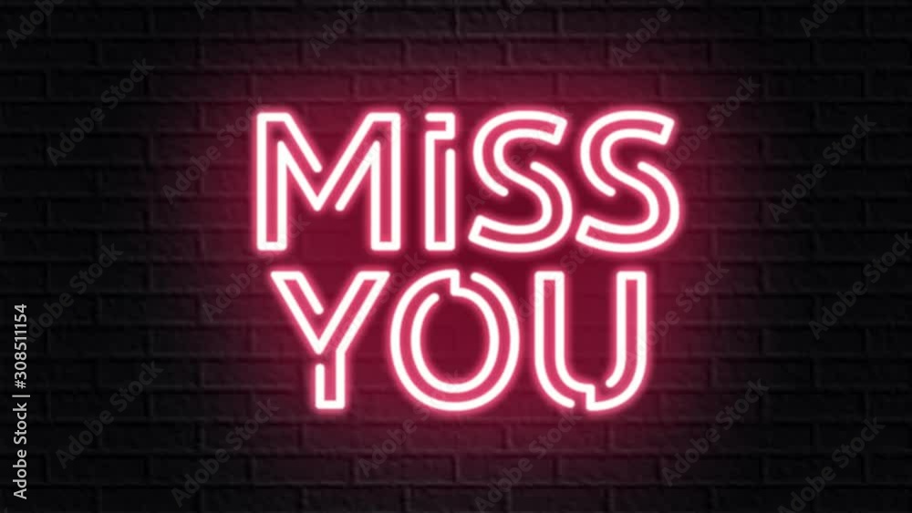 Wall mural red neon video animation miss you