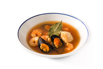 French bouillabaisse soup isolated on white backgrouns	