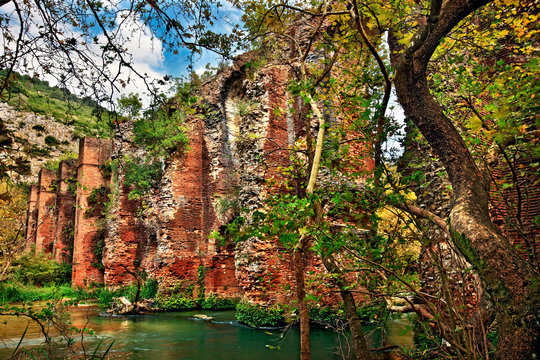PREVEZA, EPIRUS, GREECE. Part of the Roman Aqueduct of Ancient Nikopolis , close to Aghios Georgios village, on the springs of Louros river,