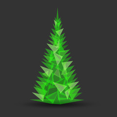 Christmas tree made of triangles on a dark gray background. Vector illustration.