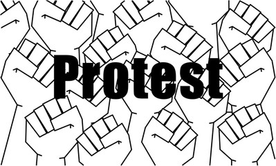 Fists raised in protest. In black and white.