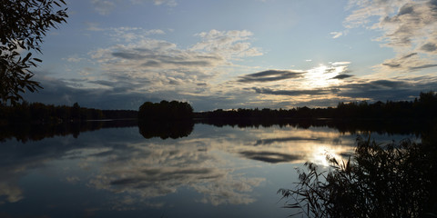 Autumn fishing on the river. Beautiful panorama.