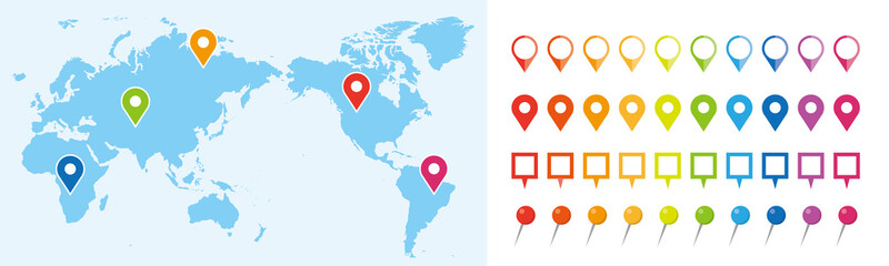 世界地図　ビジネス　マップ　ピンとマーカーのセット © DESIGN BOX