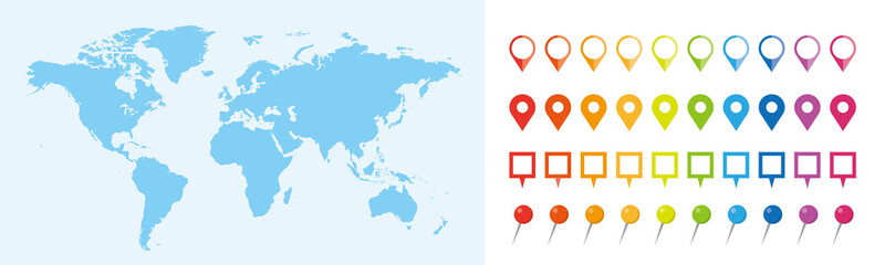 世界地図　ビジネス　マップ　ピンとマーカーのセット