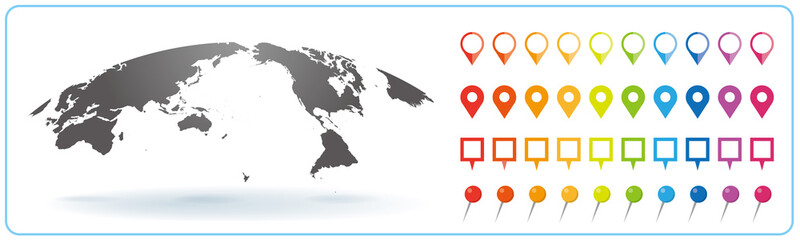 世界地図　ビジネス　マップ　ピンとマーカーのセット © DESIGN BOX