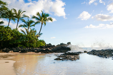 Sunset view of beautiful tropical beach, Secret Wedding Beach, Makena Cove, Maui, Hawai