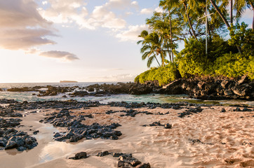 Sunset view of beautiful tropical beach, Secret Wedding Beach, Makena Cove, Maui, Hawai
