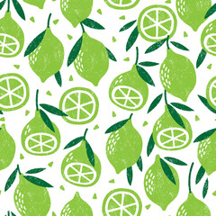 Seamless pattern with limess. Stamp textured. Great for fabric, textile, wrapping paper. Vector Illustration