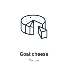 Fototapeta na wymiar Goat cheese outline vector icon. Thin line black goat cheese icon, flat vector simple element illustration from editable culture concept isolated on white background