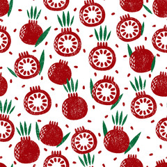 Seamless pattern with fruits. Stamp textured. Great for fabric, textile, wrapping paper. Vector Illustration