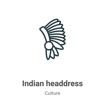 Indian headdress outline vector icon. Thin line black indian headdress icon, flat vector simple element illustration from editable culture concept isolated on white background
