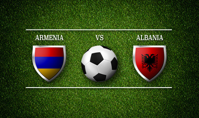 Football Match schedule, Armenia vs Albania, flags of countries and soccer ball - 3D rendering