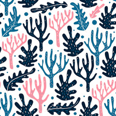 Water plant hand drawn seamless pattern