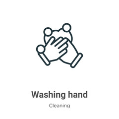Washing hand outline vector icon. Thin line black washing hand icon, flat vector simple element illustration from editable cleaning concept isolated on white background