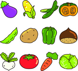 Set of outlined vegetables