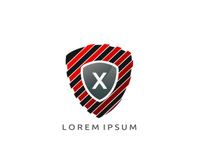 Creative Strips Shield X Letter Logo Icon.