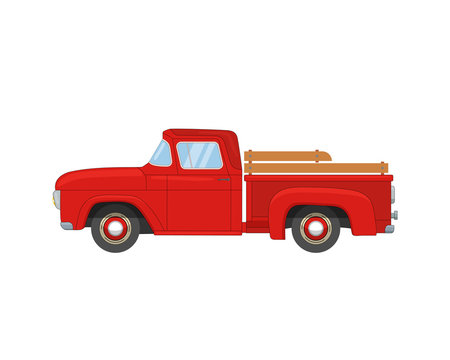 Old farmer red retro pickup truck