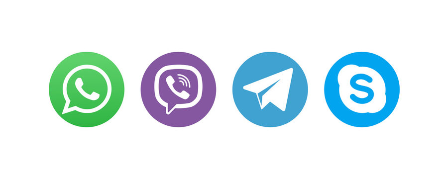 Whatsapp, viber, telegram, skype - Collection of popular contact social icons. Editorial illustration. Vinnitsa, Ukraine - December 9, 2019