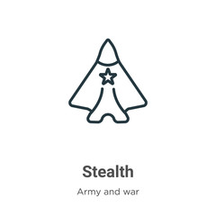 Stealth outline vector icon. Thin line black stealth icon, flat vector simple element illustration from editable army and war concept isolated on white background