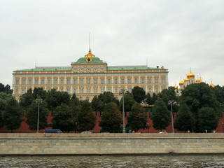 Walls and towers of the Moscow Kremlin. View from the Moscow river.
