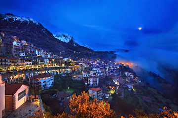 Night view of Arachova, the most popular winter resort in Greece, Mount Parnassos, Viotia (or "Boeotia"), Central Greece.