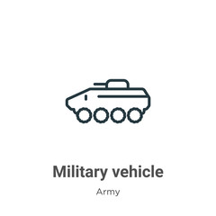 Obraz premium Military vehicle outline vector icon. Thin line black military vehicle icon, flat vector simple element illustration from editable army concept isolated on white background
