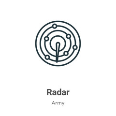 Radar outline vector icon. Thin line black radar icon, flat vector simple element illustration from editable army concept isolated on white background