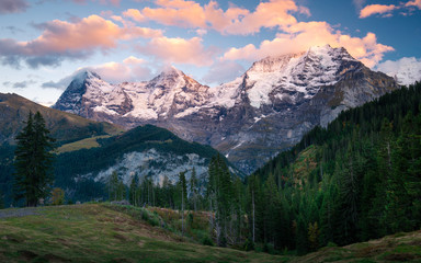 Eiger, Mönch, and Jungfrau in the Evening Light, Switzerland