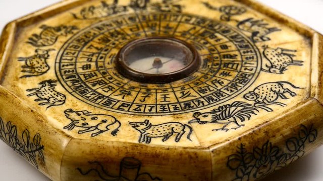 antique Chinese Feng Shui compass on turn table