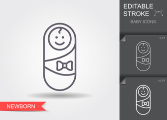 Newborn child baby. Line icon with editable stroke with shadow