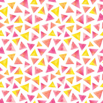 Watercolor Pink And Yellow Triangle Abstract Seamless Pattern