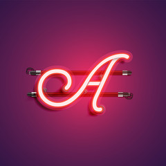 Purple/red coloured neon character, vector illustration
