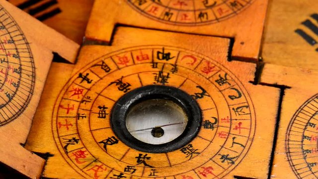 antique Chinese Feng Shui compass on turn table