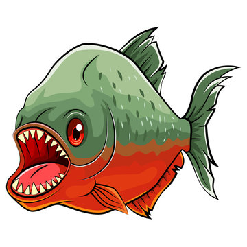 Mascot piranha fish on dark background