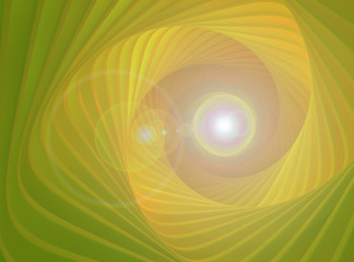 Abstract colorful spiral dual light background with glare. Futuristic yellow green  shape. Concept parametric 3d rendering