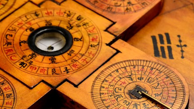 antique Chinese Feng Shui compass on turn table