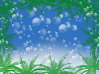 Fototapeta na wymiar Hintergrund in Blau mit Palmen Umrandung - Background in blue with palm trees border