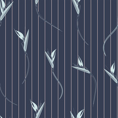 Bird of paradise stripes seamless vector pattern.
