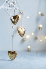 Valentine's day decoration golden heart. Christmas new year 8 march woman mother's day hearts love card.
