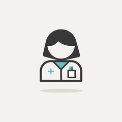 Pharmacist woman. Icon with shadow on a beige background. Pharmacy vector illustration