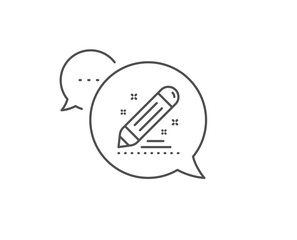 Brand contract line icon. Chat bubble design. Pencil sign. Edit social marketing report symbol. Outline concept. Thin line brand contract icon. Vector