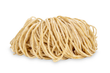 Chinese dry egg noodles isolated on white background