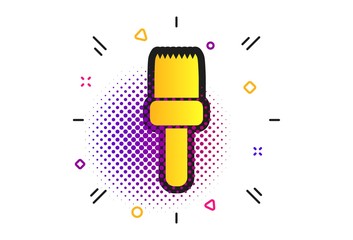 Paint brush sign icon. Halftone dots pattern. Artist symbol. Classic flat brush icon. Vector