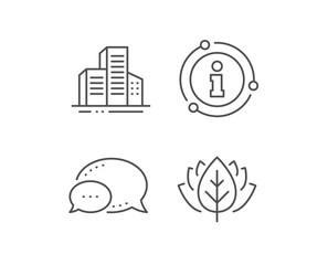 Buildings line icon. Chat bubble, info sign elements. City architecture sign. Skyscraper building symbol. Linear buildings outline icon. Information bubble. Vector