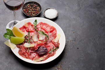 Marbled beef carpaccio and red wine